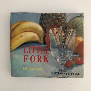 Vintage Little Fork Stainless Steel 12 pc Set Florida White Blue Pink Green